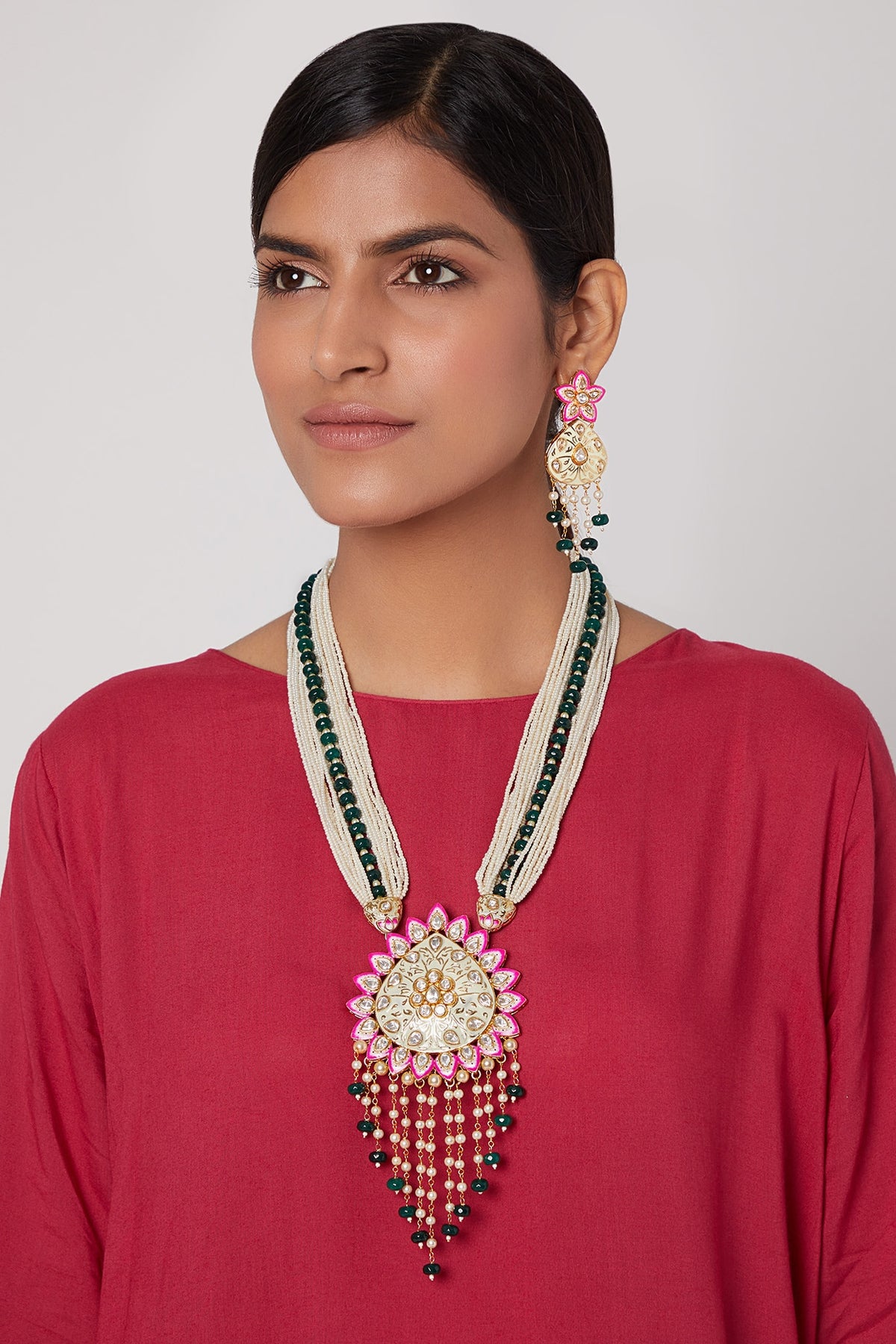 Gold Finish Meenakari Pendant Necklace Set