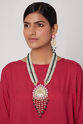 Gold Finish Meenakari Pendant Necklace Set