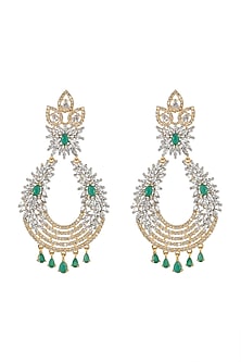 Gold Finish Diamond & Stone Earrings