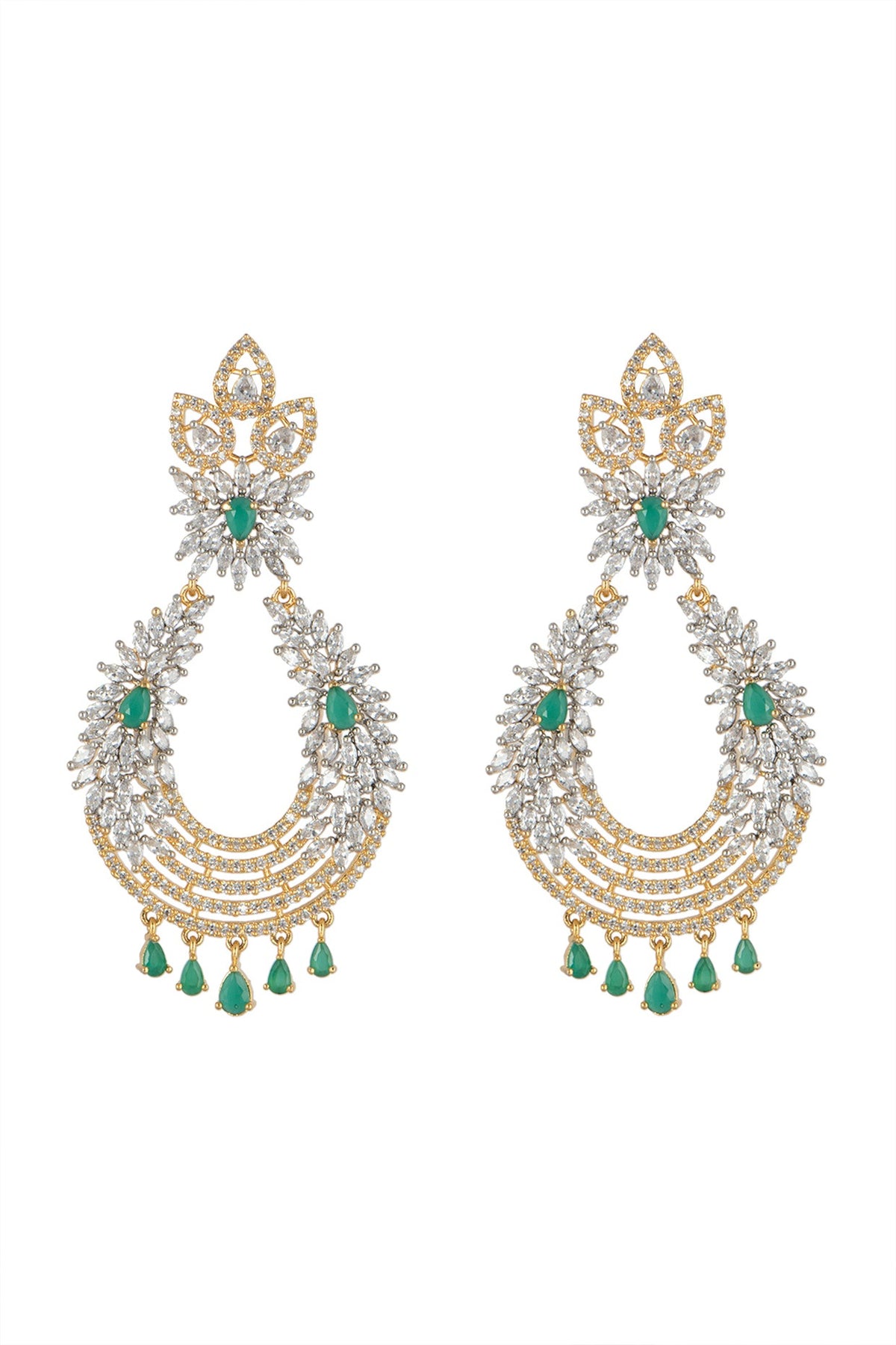 Gold Finish Diamond & Stone Earrings