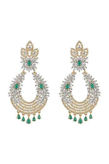 Gold Finish Diamond & Stone Earrings