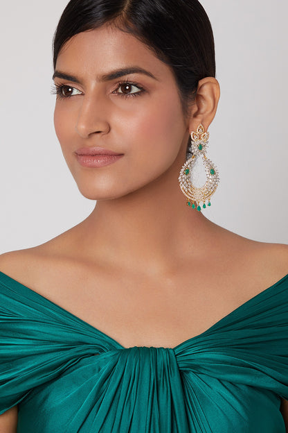Gold Finish Diamond & Stone Earrings