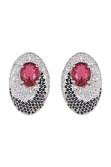 White Finish Diamond & Stone Stud Earrings