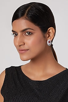 White Finish Diamond & Stone Stud Earrings
