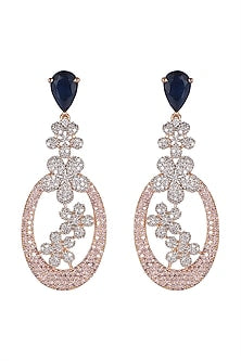 Rose Gold Finish Blue Stone Earrings