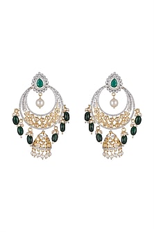 Gold Finish Diamond Chandbali Jhumka Earrings