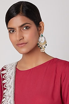 Gold Finish Diamond Chandbali Jhumka Earrings