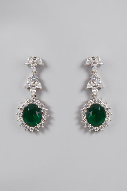 White Finish Green Stone & Diamond Necklace Set