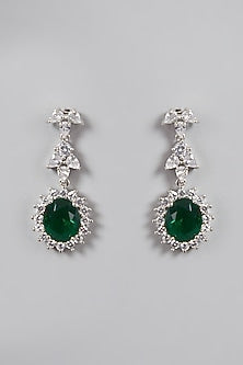White Finish Green Stone & Diamond Necklace Set