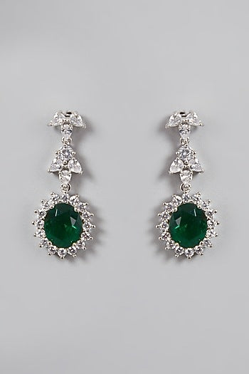 White Finish Green Stone & Diamond Necklace Set