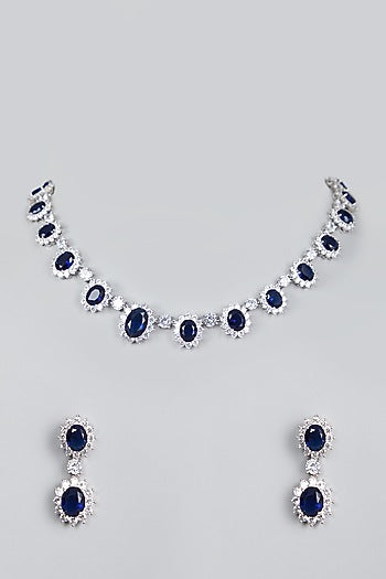 White Finish Sapphire Necklace Set
