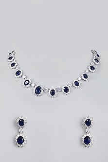 White Finish Sapphire Necklace Set