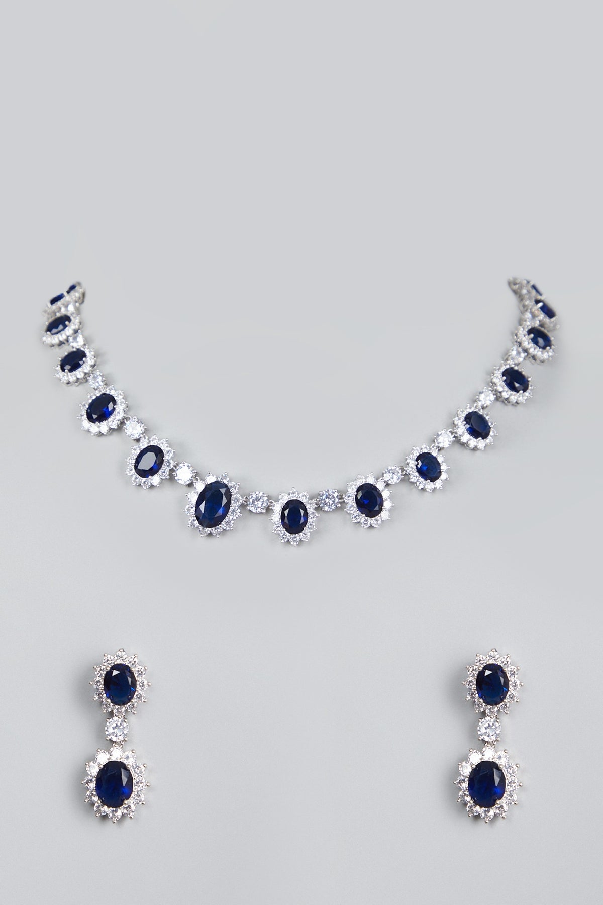 White Finish Sapphire Necklace Set