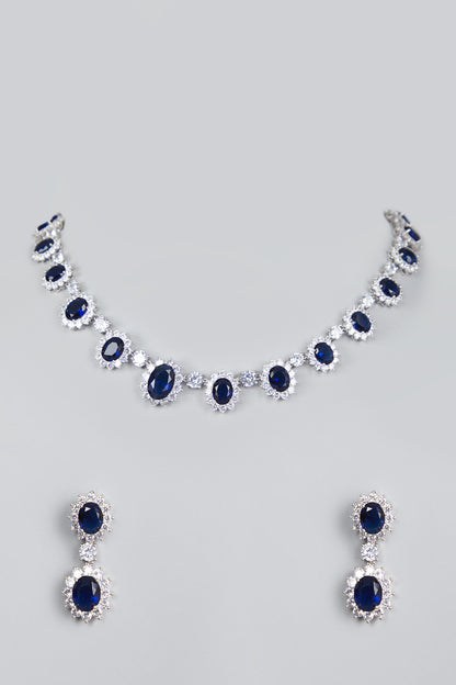 White Finish Sapphire Necklace Set