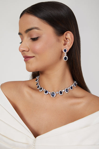 White Finish Sapphire Necklace Set