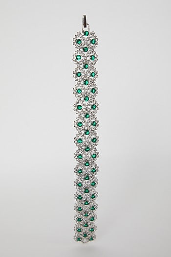 White Finish Green Stone & Diamond Bracelet