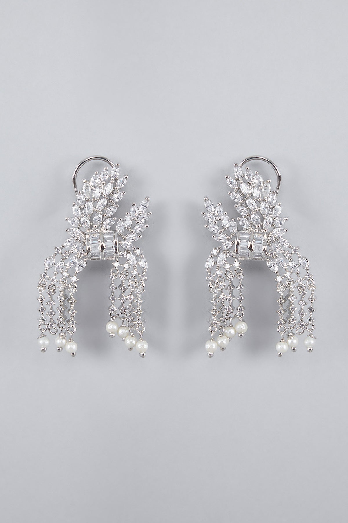 Silver Finish Diamond Dangler Earrings