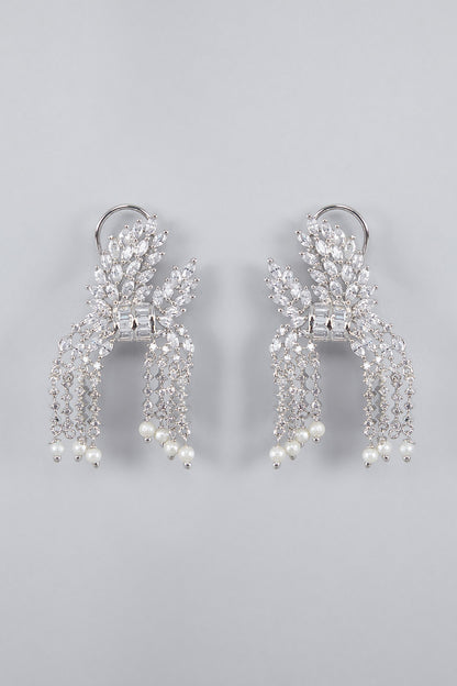 Silver Finish Diamond Dangler Earrings