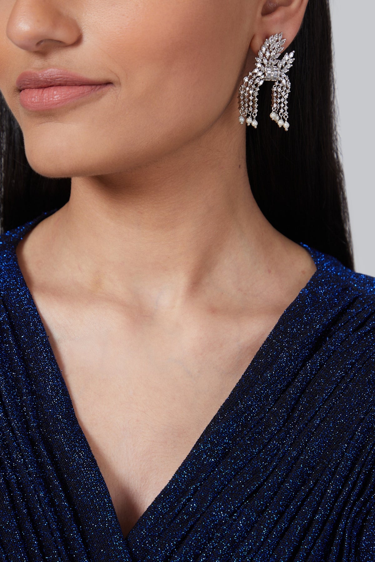 Silver Finish Diamond Dangler Earrings