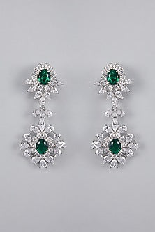 Silver Finish Green Zircon Dangler Earrings
