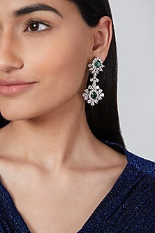 Silver Finish Green Zircon Dangler Earrings