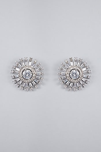 Silver Finish Zircon Stud Earrings