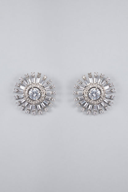 Silver Finish Zircon Stud Earrings