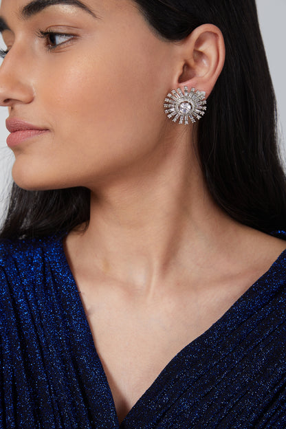 Silver Finish Zircon Stud Earrings