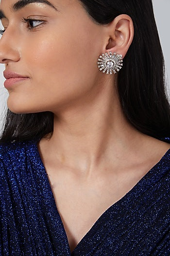 Silver Finish Zircon Stud Earrings