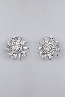 Silver Finish Zircon Stud Earrings