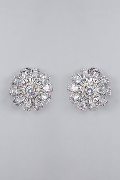Silver Finish Zircon Stud Earrings