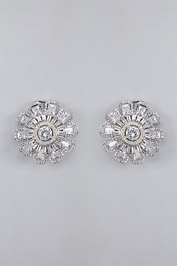 Silver Finish Zircon Stud Earrings