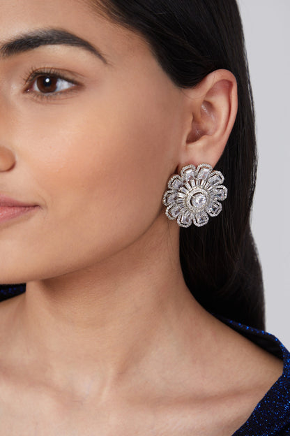 Silver Finish Zircon Stud Earrings