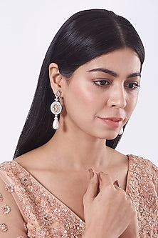 White Finish Zircon & Pearl Earrings