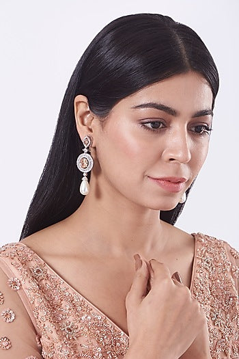 White Finish Zircon & Pearl Earrings