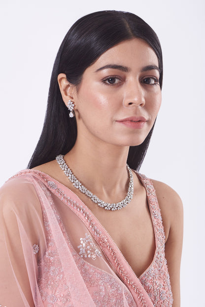White Finish Faux Diamond Necklace Set