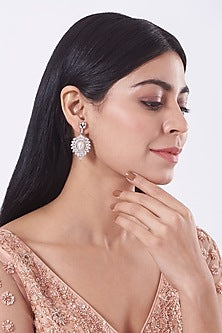 White Finish Faux Diamond & Pearl Earrings