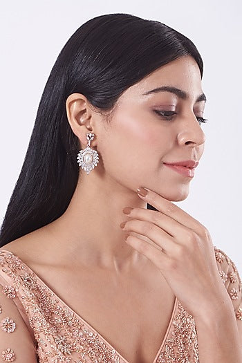 White Finish Faux Diamond & Pearl Earrings
