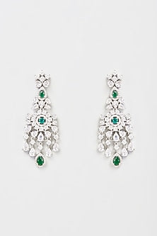 White Finish Faux Diamond & Emerald Dangler Earrings