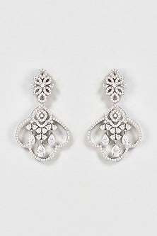 White Finish Faux Diamond Dangler Earrings