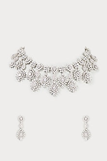 White Finish Faux Diamond Necklace Set