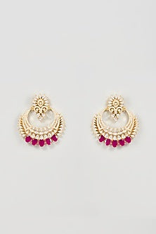 Gold Finish Faux Diamond & Red Stone Dangler Earrings