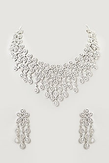 White Finish Faux Diamond Necklace Set