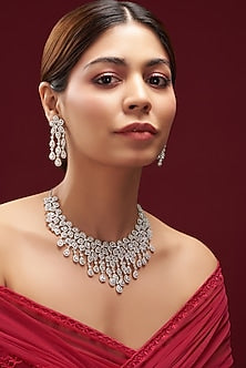 White Finish Faux Diamond Necklace Set