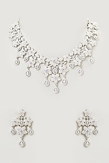 White Finish Faux Diamond Necklace Set