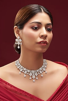 White Finish Faux Diamond Necklace Set