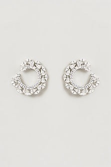 White Finish Faux Diamond Dangler Earrings