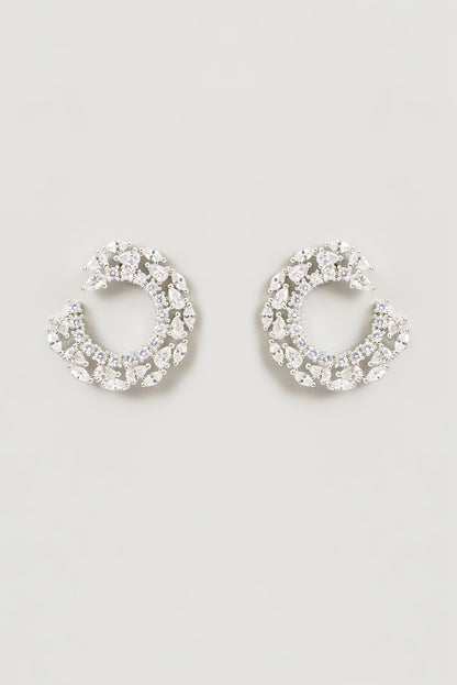 White Finish Faux Diamond Dangler Earrings