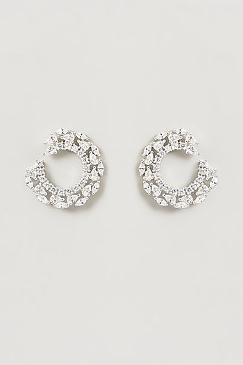 White Finish Faux Diamond Dangler Earrings