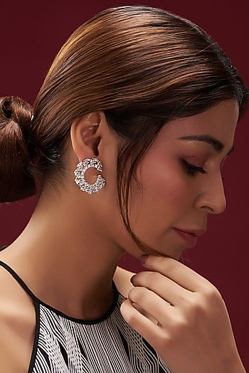 White Finish Faux Diamond Dangler Earrings